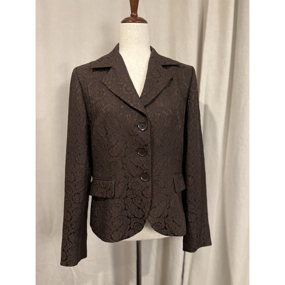 Max‎ Mara Women's Blazer With A Subtle Floral Pattern Brown Size 12